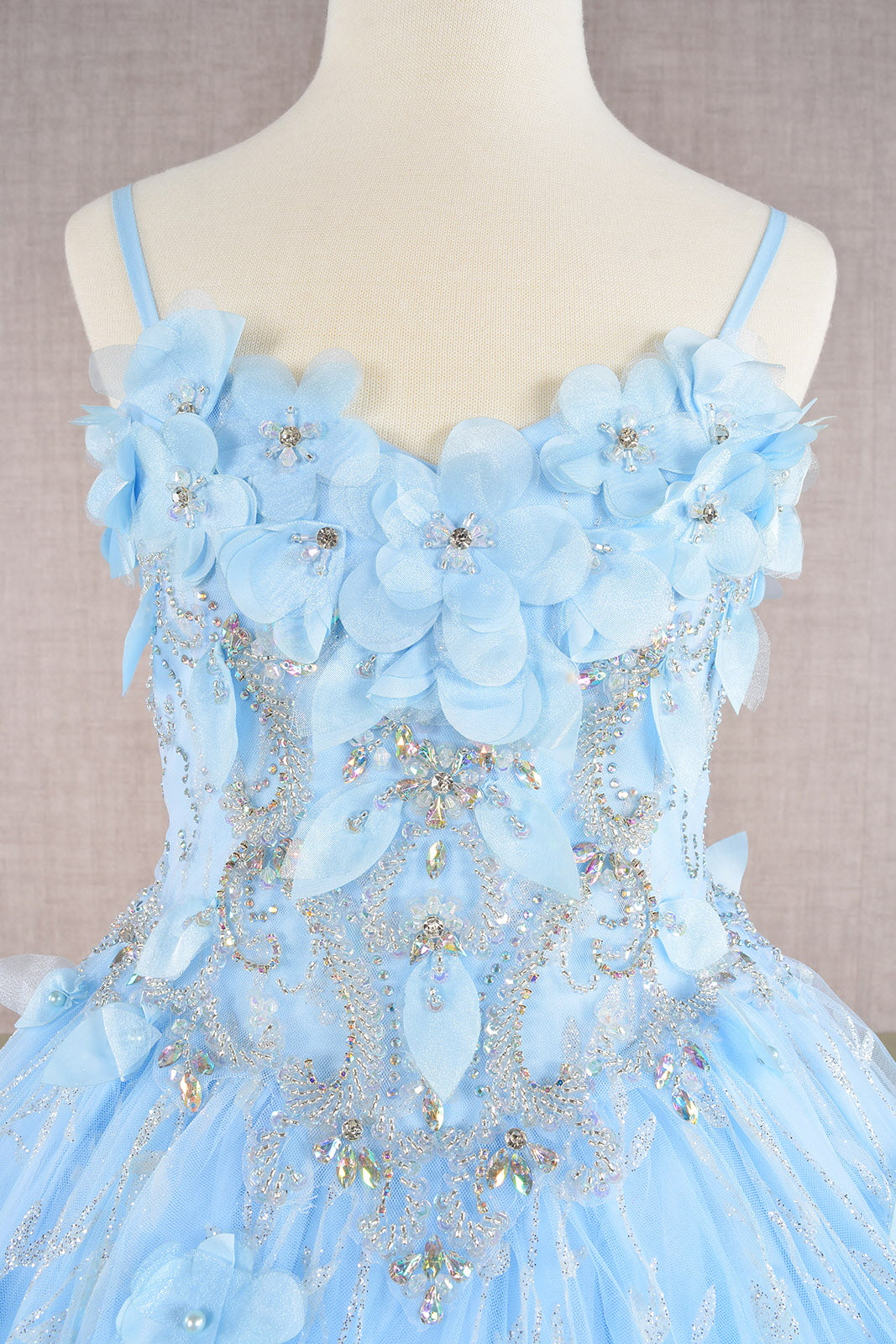 3D Flower Applique Jewel Mesh Kids Dress with Long Mesh Cloak GLGK105-KIDS-smcfashion.com