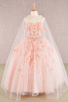 3D Flower Applique Jewel Mesh Kids Dress with Long Mesh Cloak GLGK105-KIDS-smcfashion.com