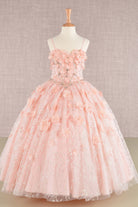 3D Flower Applique Jewel Mesh Kids Dress with Long Mesh Cloak GLGK105-KIDS-smcfashion.com