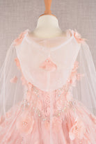 3D Flower Applique Jewel Mesh Kids Dress with Long Mesh Cloak GLGK105-KIDS-smcfashion.com