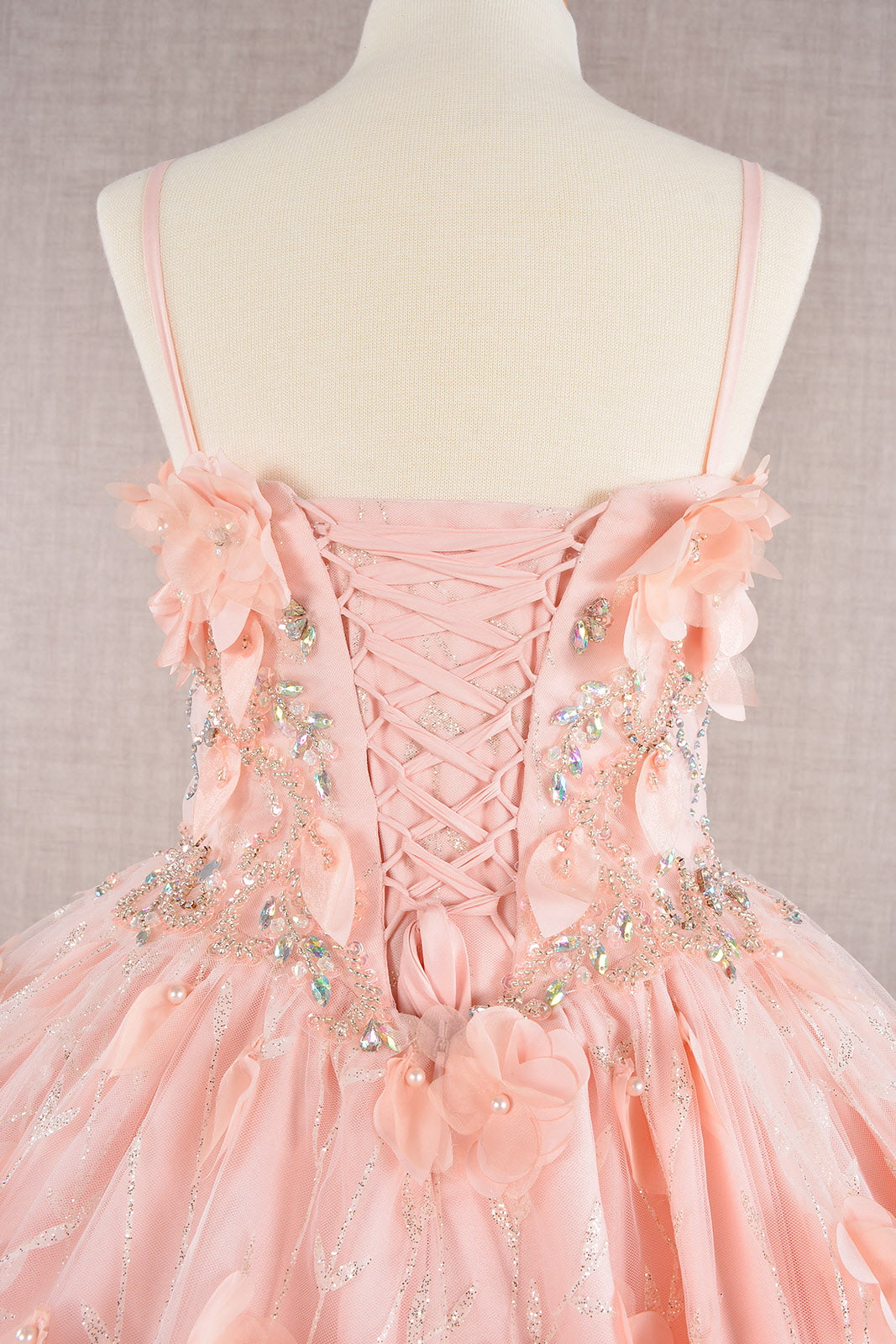 3D Flower Applique Jewel Mesh Kids Dress with Long Mesh Cloak GLGK105-KIDS-smcfashion.com