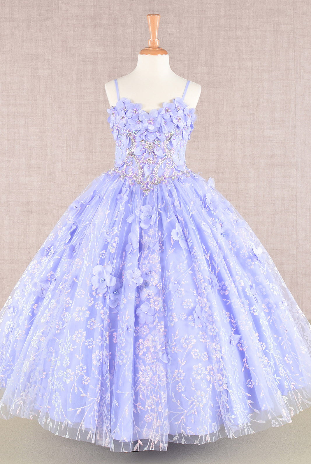 3D Flower Applique Jewel Mesh Kids Dress with Long Mesh Cloak GLGK105-KIDS-smcfashion.com