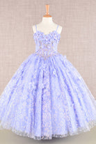 3D Flower Applique Jewel Mesh Kids Dress with Long Mesh Cloak GLGK105-KIDS-smcfashion.com