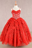 3D Flower Applique Jewel Mesh Kids Dress with Long Mesh Cloak GLGK105-KIDS-smcfashion.com
