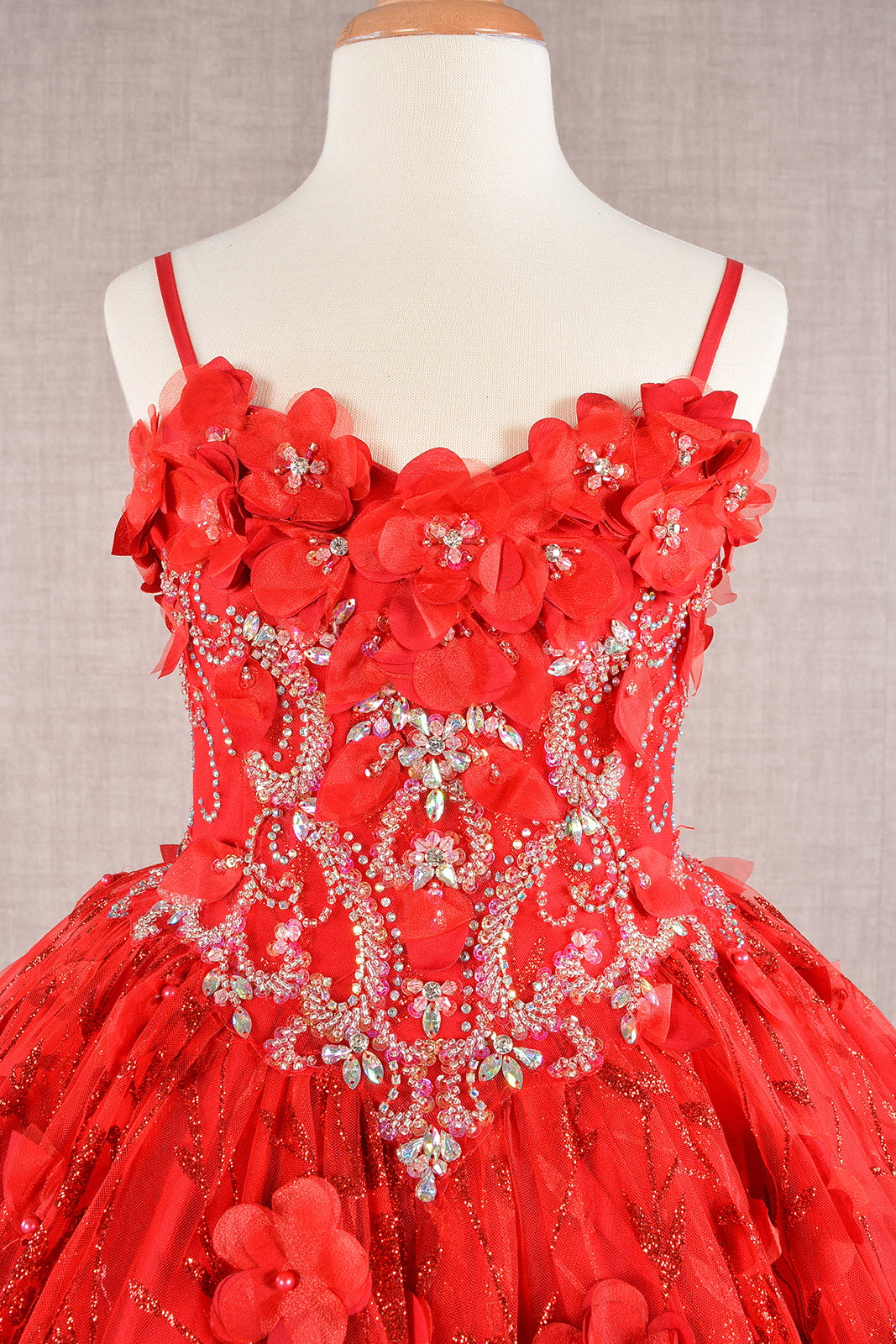 3D Flower Applique Jewel Mesh Kids Dress with Long Mesh Cloak GLGK105-KIDS-smcfashion.com