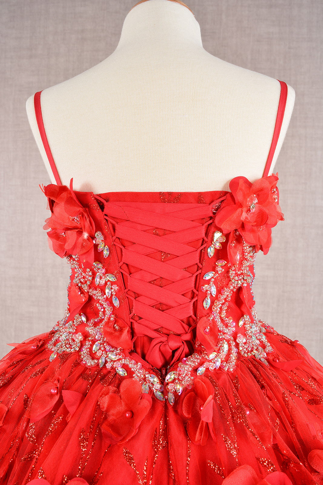 3D Flower Applique Jewel Mesh Kids Dress with Long Mesh Cloak GLGK105-KIDS-smcfashion.com