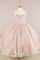 Spaghetti Strap Sequin Mesh with a Detachable Ribbon and Ruffled Back Skirt Quinceanera Kids Dress GLGK106-KIDS-smcfashion.com