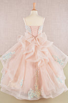 Spaghetti Strap Sequin Mesh with a Detachable Ribbon and Ruffled Back Skirt Quinceanera Kids Dress GLGK106-KIDS-smcfashion.com
