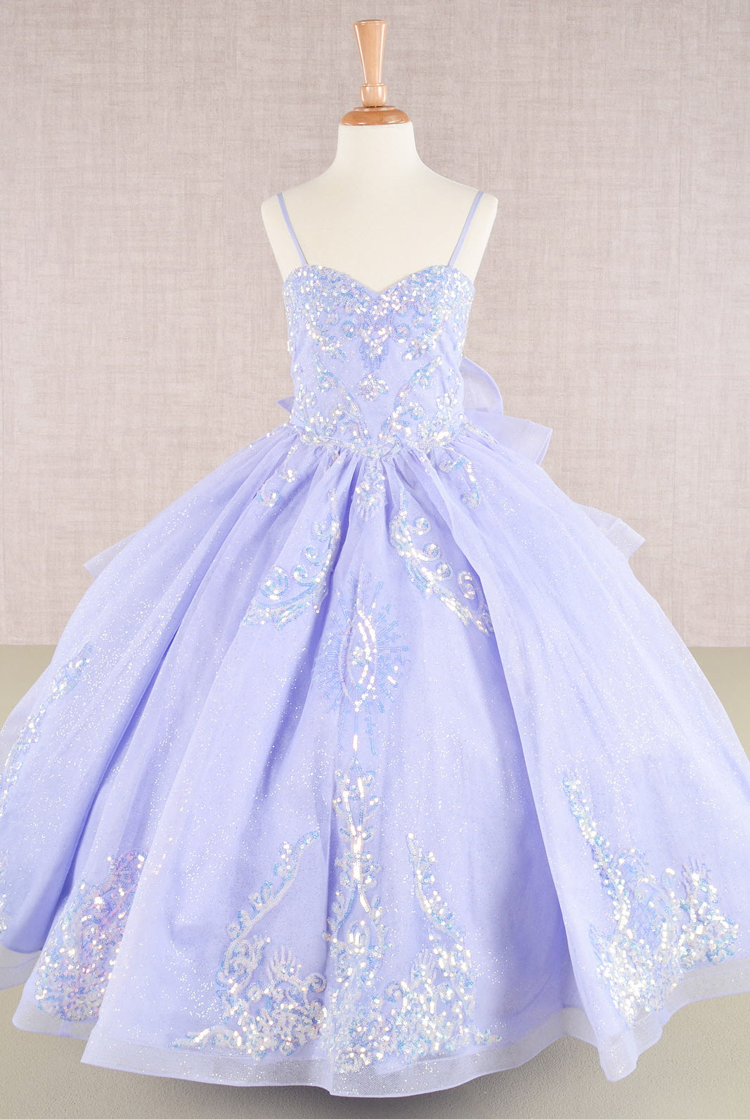Spaghetti Strap Sequin Mesh with a Detachable Ribbon and Ruffled Back Skirt Quinceanera Kids Dress GLGK106-KIDS-smcfashion.com