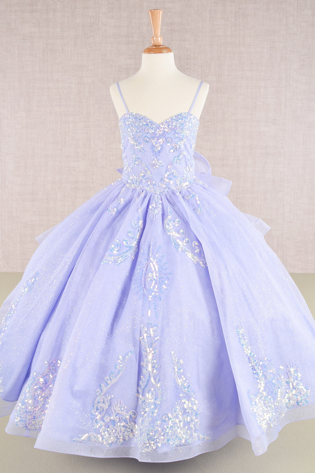 Spaghetti Strap Sequin Mesh with a Detachable Ribbon and Ruffled Back Skirt Quinceanera Kids Dress GLGK106-KIDS-smcfashion.com