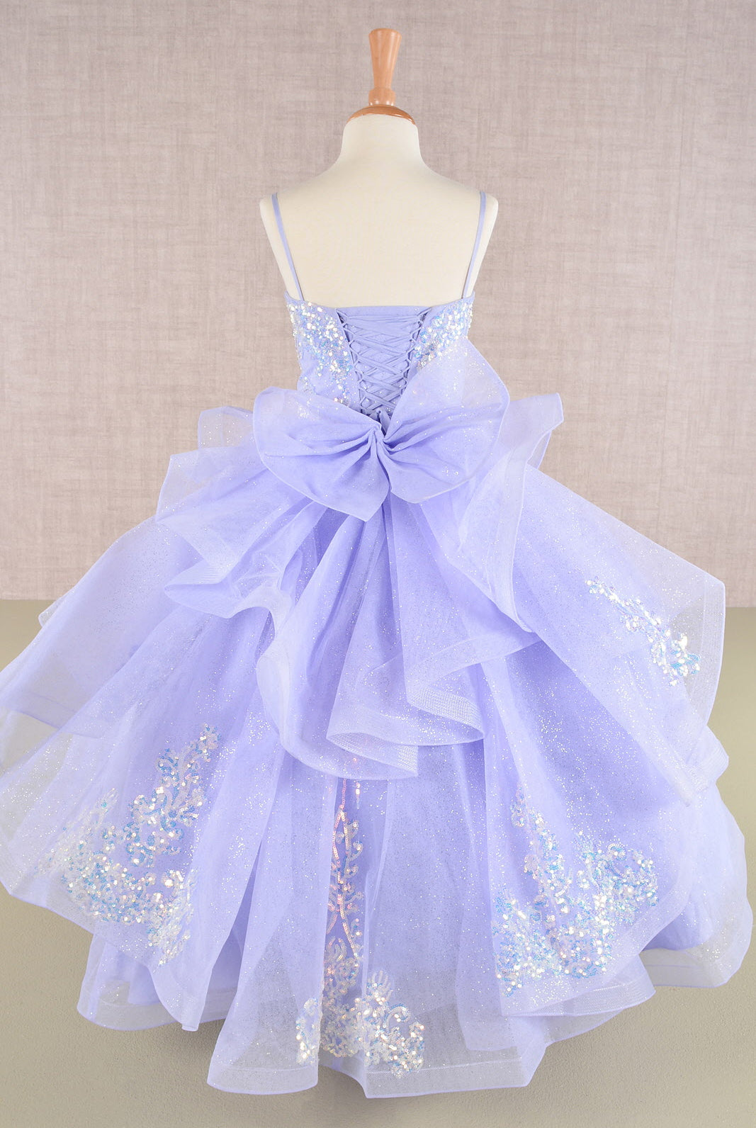 Spaghetti Strap Sequin Mesh with a Detachable Ribbon and Ruffled Back Skirt Quinceanera Kids Dress GLGK106-KIDS-smcfashion.com