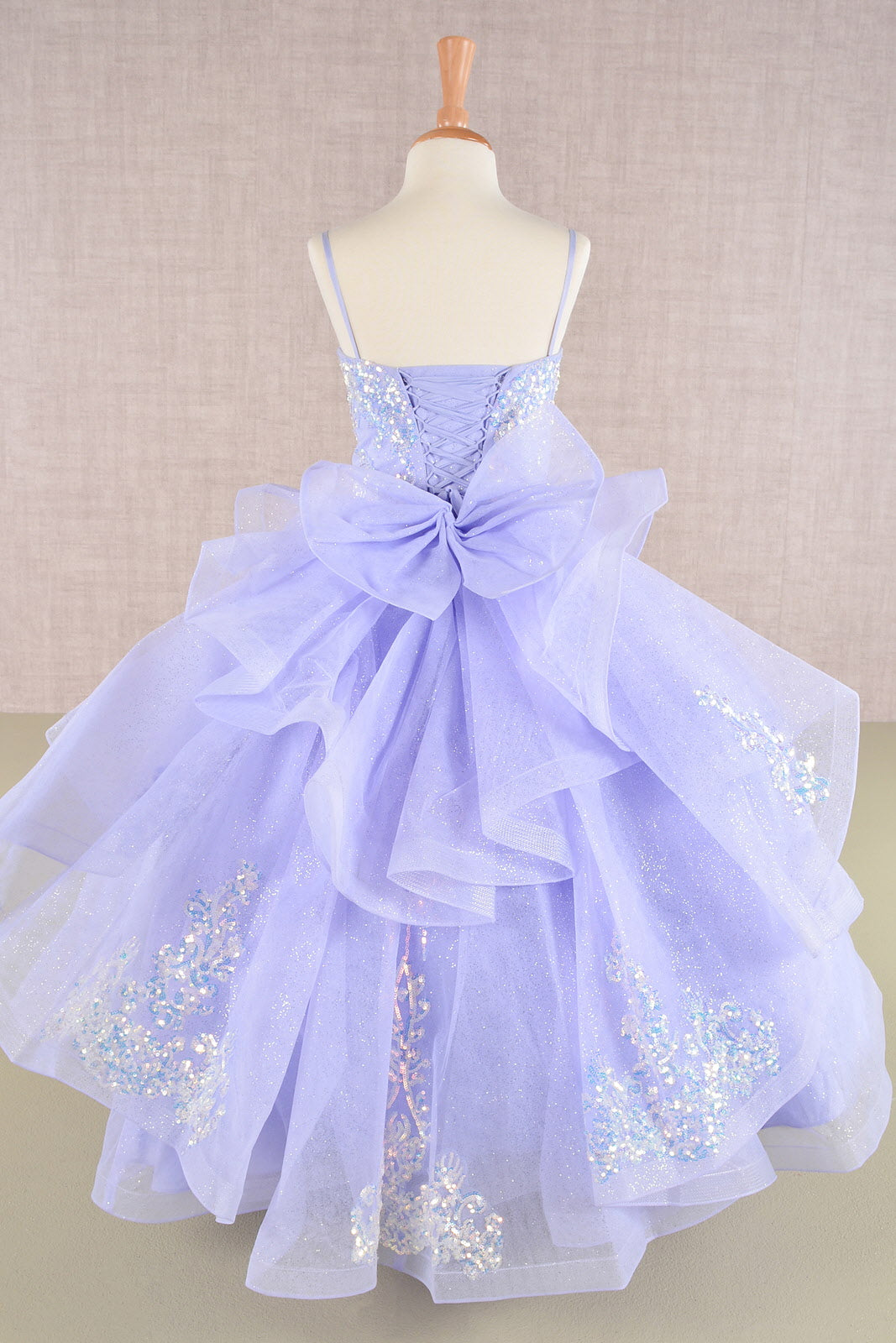 Spaghetti Strap Sequin Mesh with a Detachable Ribbon and Ruffled Back Skirt Quinceanera Kids Dress GLGK106-KIDS-smcfashion.com