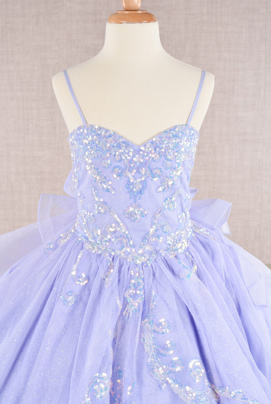Spaghetti Strap Sequin Mesh with a Detachable Ribbon and Ruffled Back Skirt Quinceanera Kids Dress GLGK106-KIDS-smcfashion.com