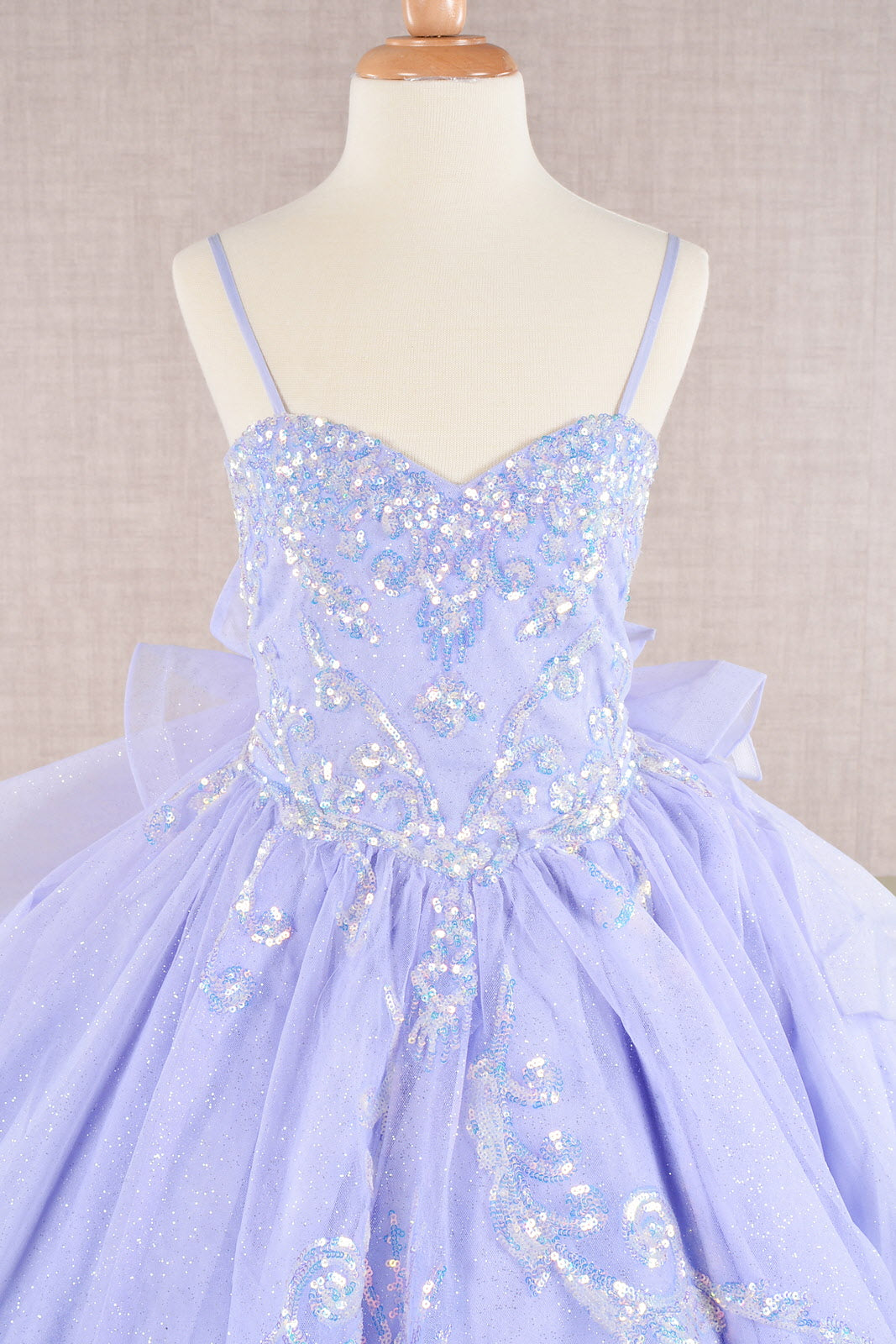 Spaghetti Strap Sequin Mesh with a Detachable Ribbon and Ruffled Back Skirt Quinceanera Kids Dress GLGK106-KIDS-smcfashion.com