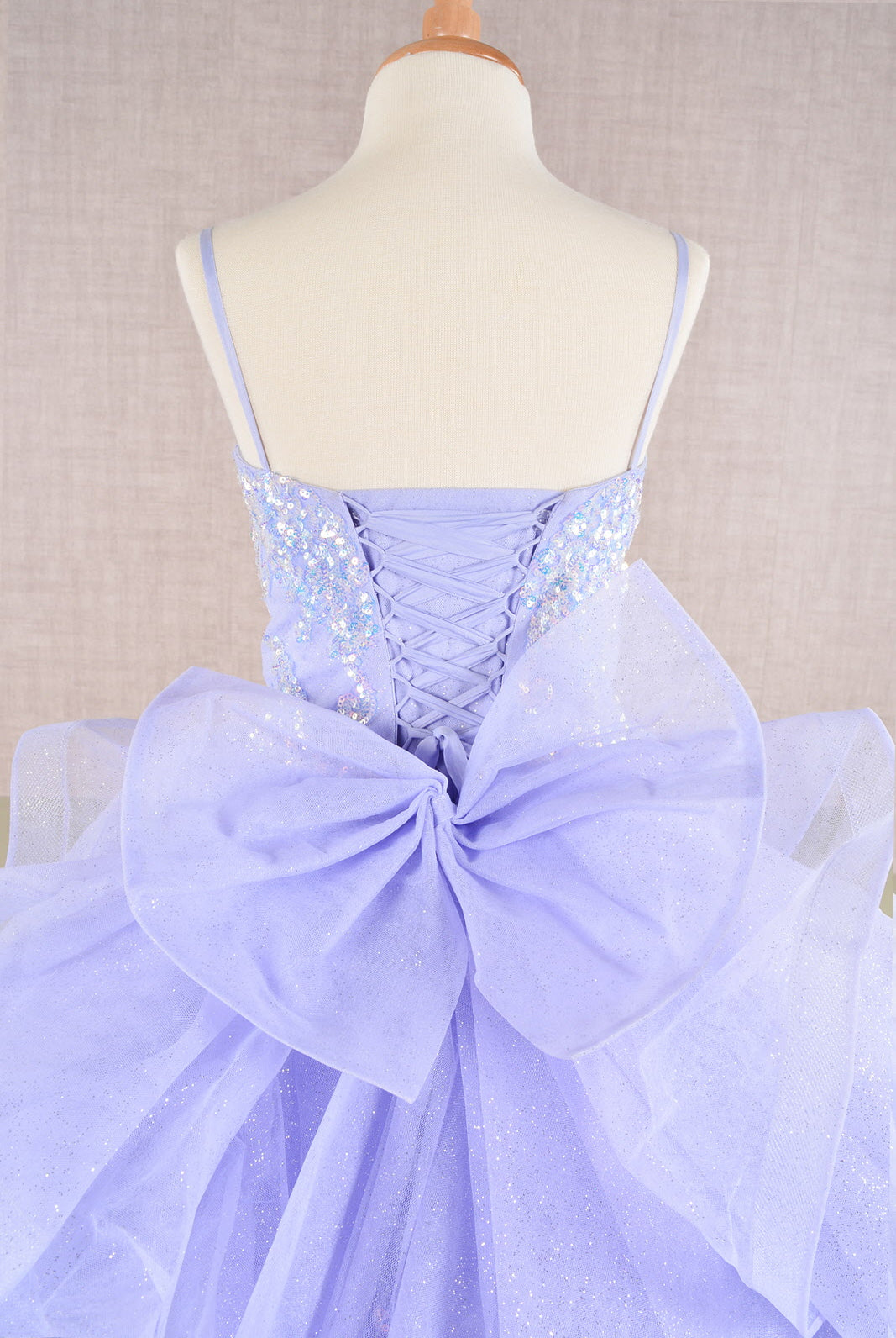Spaghetti Strap Sequin Mesh with a Detachable Ribbon and Ruffled Back Skirt Quinceanera Kids Dress GLGK106-KIDS-smcfashion.com