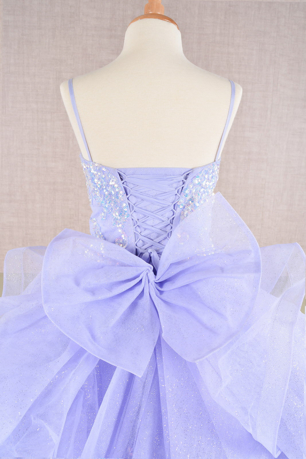 Spaghetti Strap Sequin Mesh with a Detachable Ribbon and Ruffled Back Skirt Quinceanera Kids Dress GLGK106-KIDS-smcfashion.com
