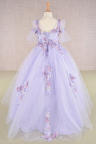 3D Floral Applique Mesh Kids Dress with Long Back Hem GLGK107-KIDS-smcfashion.com