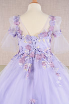 3D Floral Applique Mesh Kids Dress with Long Back Hem GLGK107-KIDS-smcfashion.com