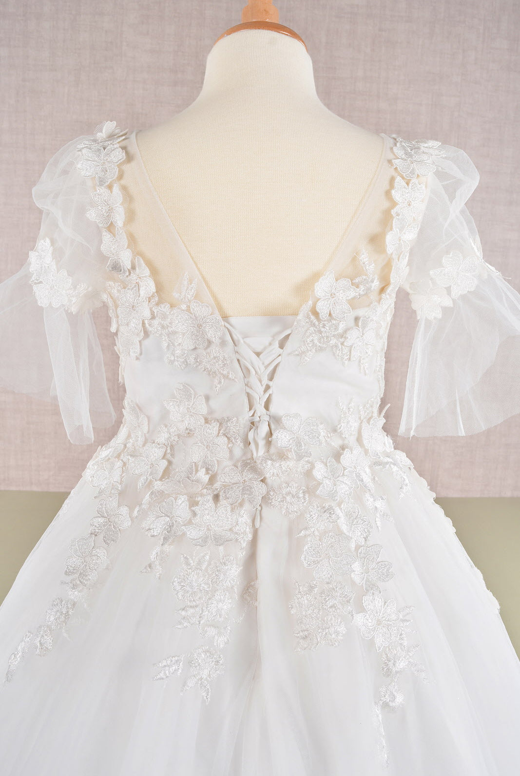 3D Floral Applique Mesh Kids Dress with Long Back Hem GLGK107-KIDS-smcfashion.com