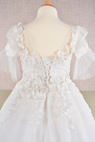 3D Floral Applique Mesh Kids Dress with Long Back Hem GLGK107-KIDS-smcfashion.com