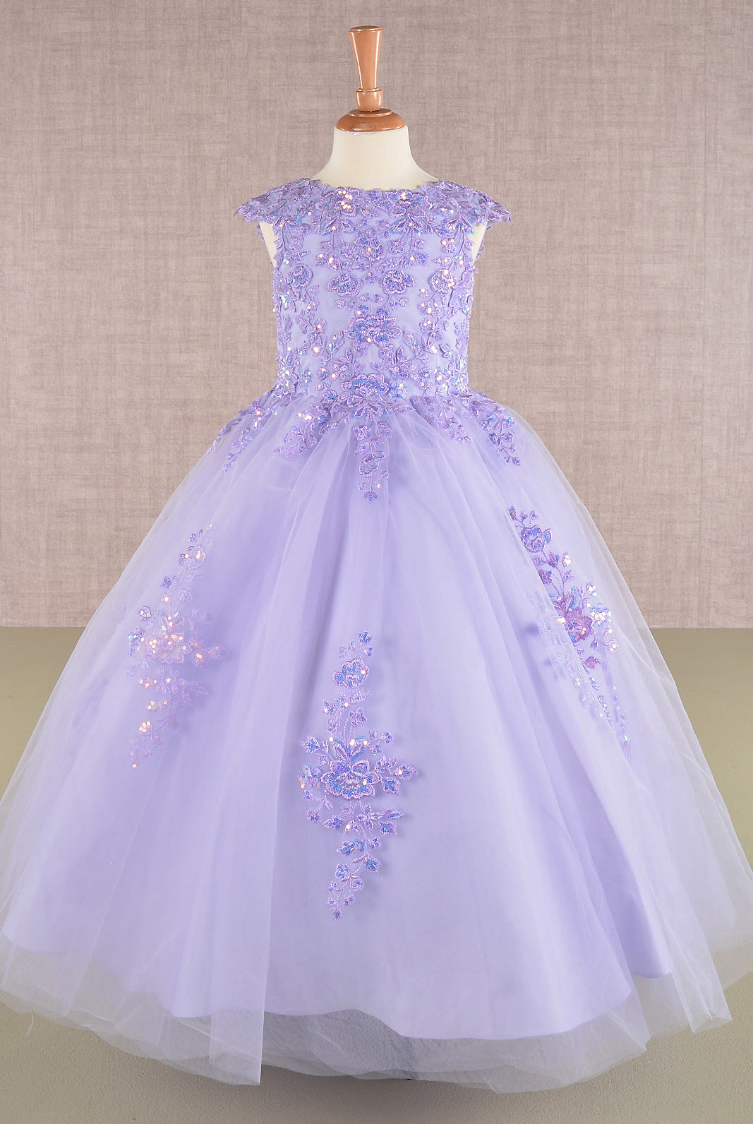 Sequin Embroidery Long Back Hem Mesh A-Line Quinceanera Kids Dress GLGK108-KIDS-smcfashion.com