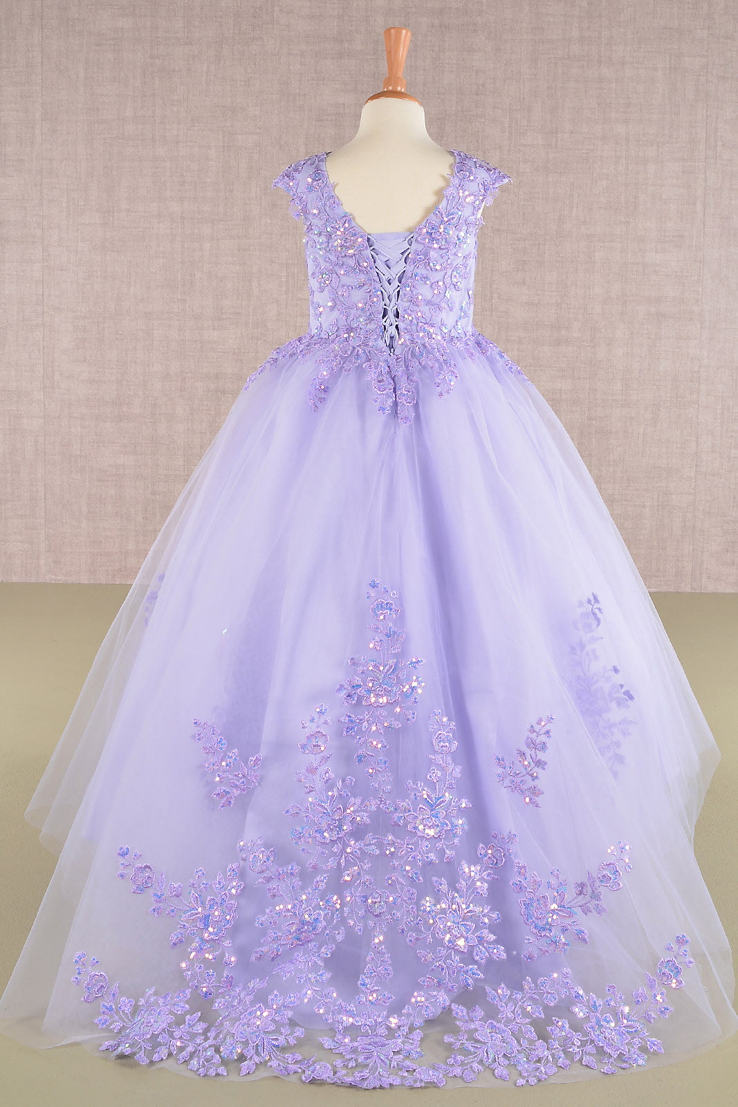 Sequin Embroidery Long Back Hem Mesh A-Line Quinceanera Kids Dress GLGK108-KIDS-smcfashion.com