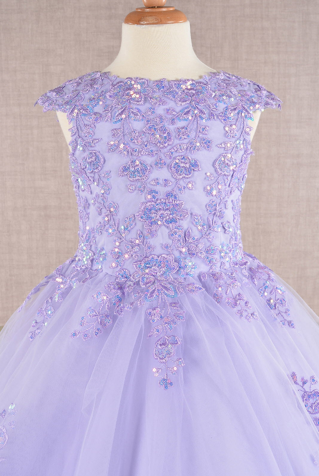 Sequin Embroidery Long Back Hem Mesh A-Line Quinceanera Kids Dress GLGK108-KIDS-smcfashion.com