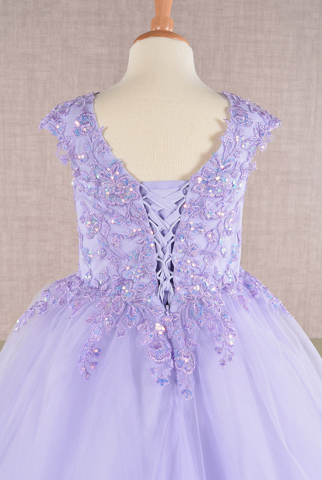 Sequin Embroidery Long Back Hem Mesh A-Line Quinceanera Kids Dress GLGK108-KIDS-smcfashion.com
