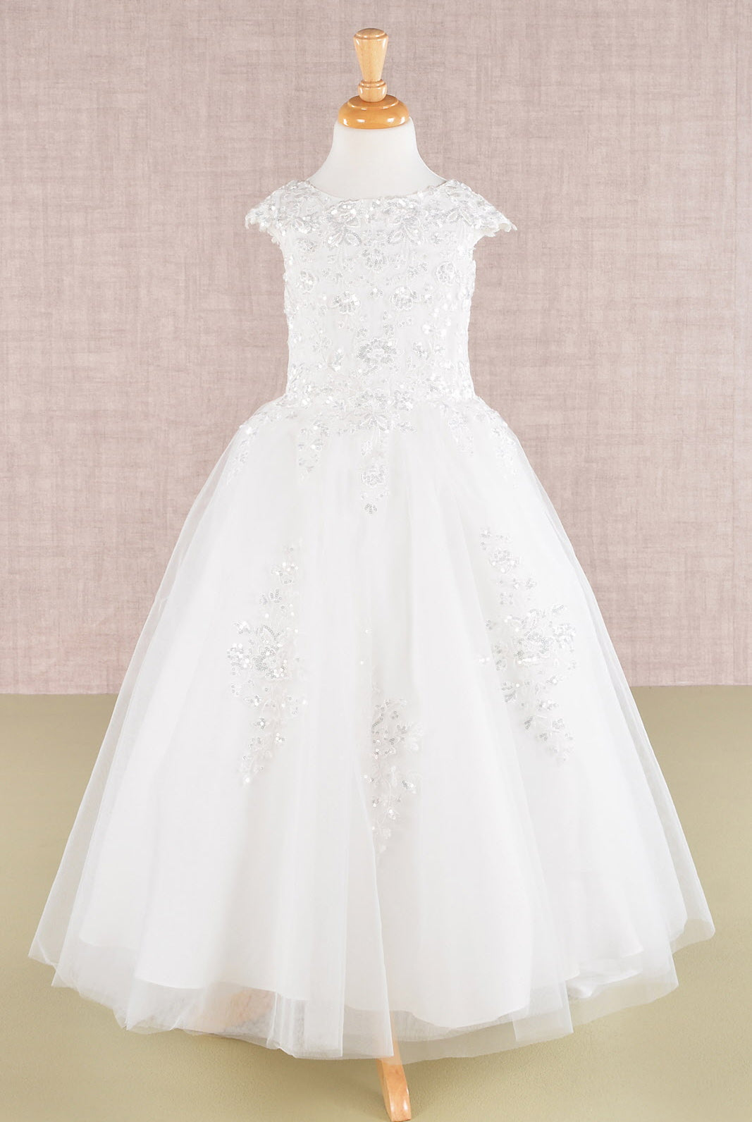 Sequin Embroidery Long Back Hem Mesh A-Line Quinceanera Kids Dress GLGK108-KIDS-smcfashion.com