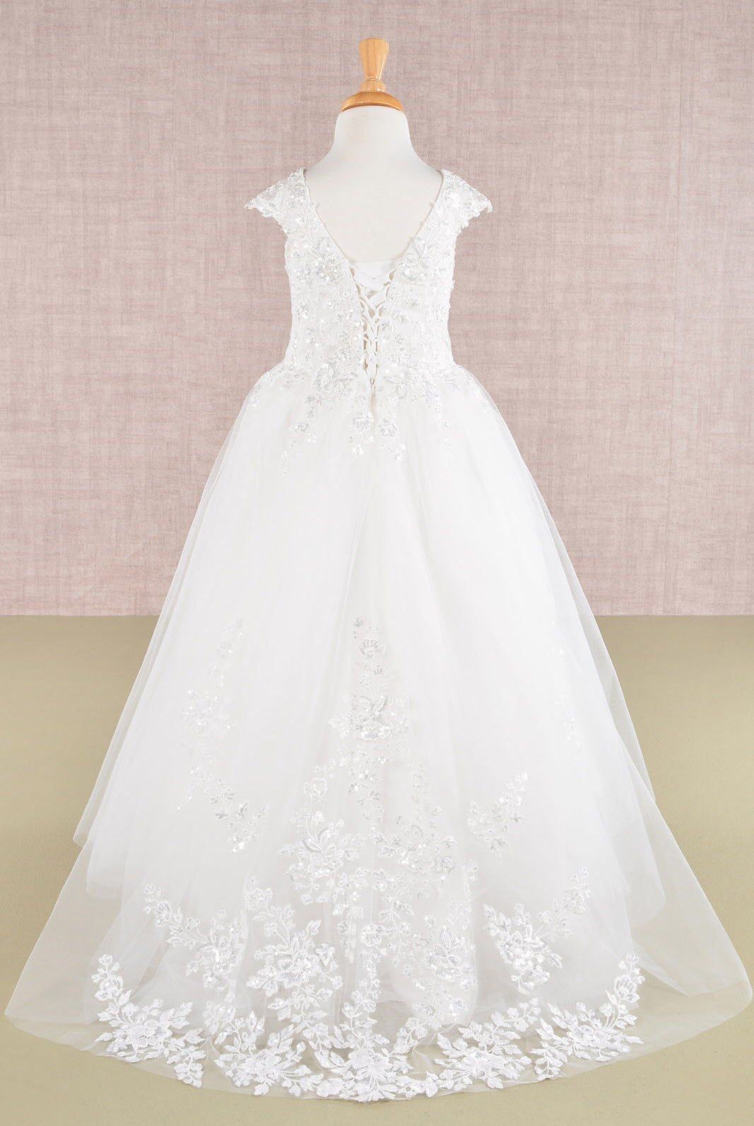 Sequin Embroidery Long Back Hem Mesh A-Line Quinceanera Kids Dress GLGK108-KIDS-smcfashion.com