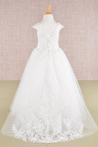 Sequin Embroidery Long Back Hem Mesh A-Line Quinceanera Kids Dress GLGK108-KIDS-smcfashion.com