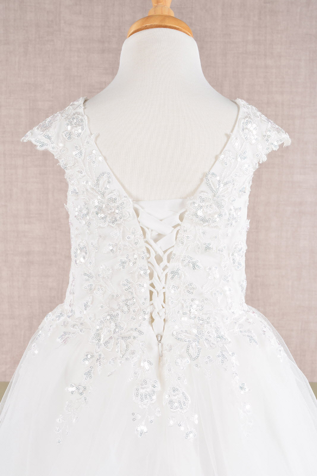 Sequin Embroidery Long Back Hem Mesh A-Line Quinceanera Kids Dress GLGK108-KIDS-smcfashion.com