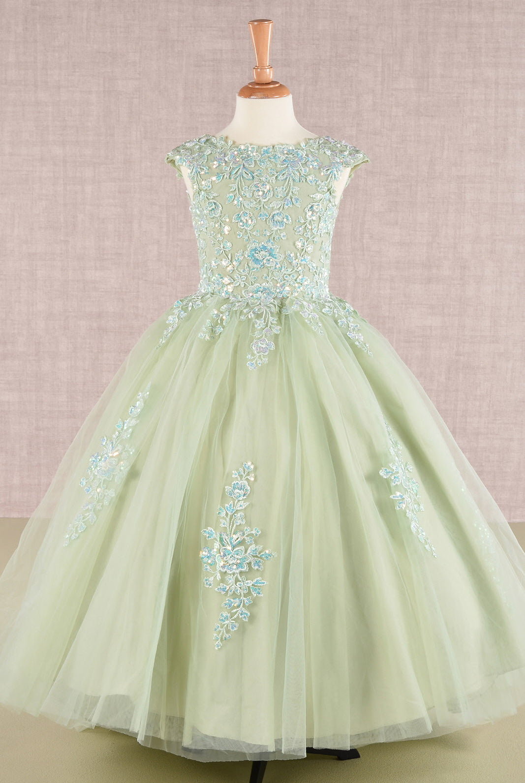 Sequin Embroidery Long Back Hem Mesh A-Line Quinceanera Kids Dress GLGK108-KIDS-smcfashion.com