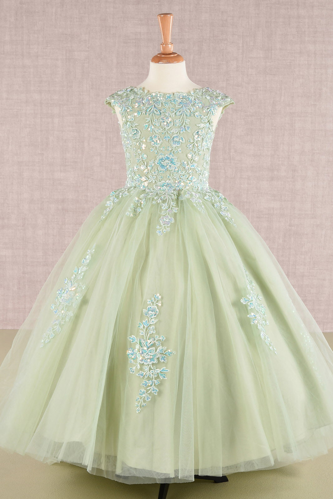 Sequin Embroidery Long Back Hem Mesh A-Line Quinceanera Kids Dress GLGK108-KIDS-smcfashion.com