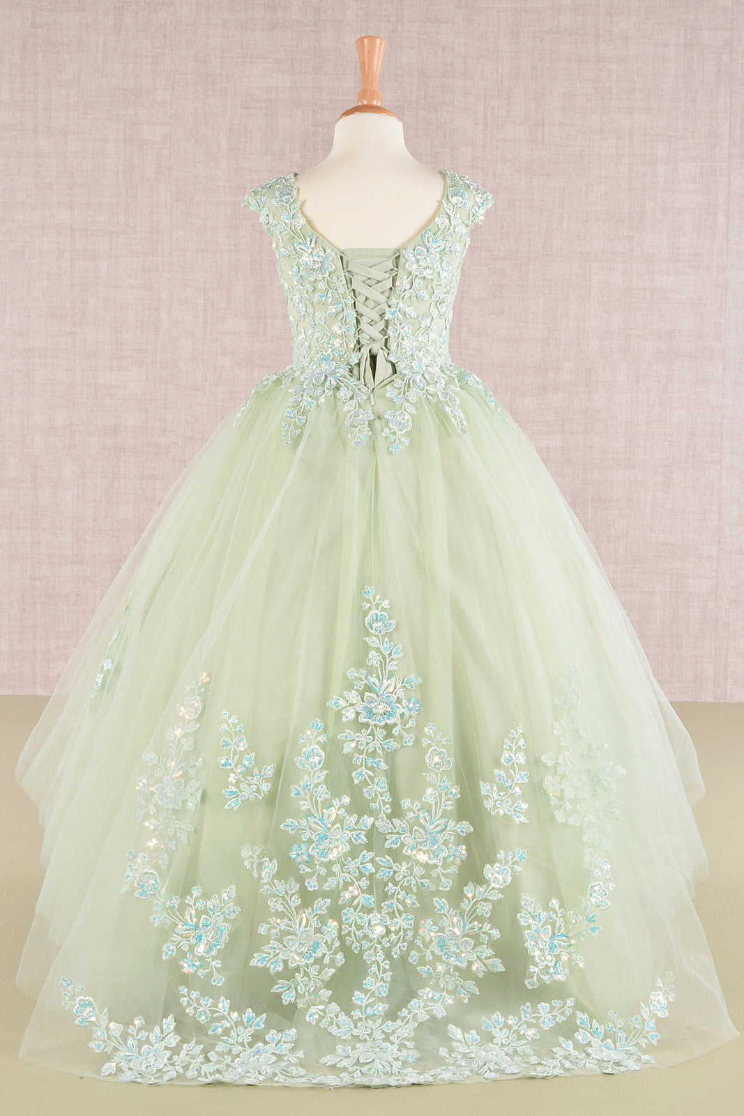 Sequin Embroidery Long Back Hem Mesh A-Line Quinceanera Kids Dress GLGK108-KIDS-smcfashion.com