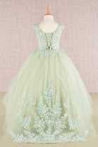 Sequin Embroidery Long Back Hem Mesh A-Line Quinceanera Kids Dress GLGK108-KIDS-smcfashion.com
