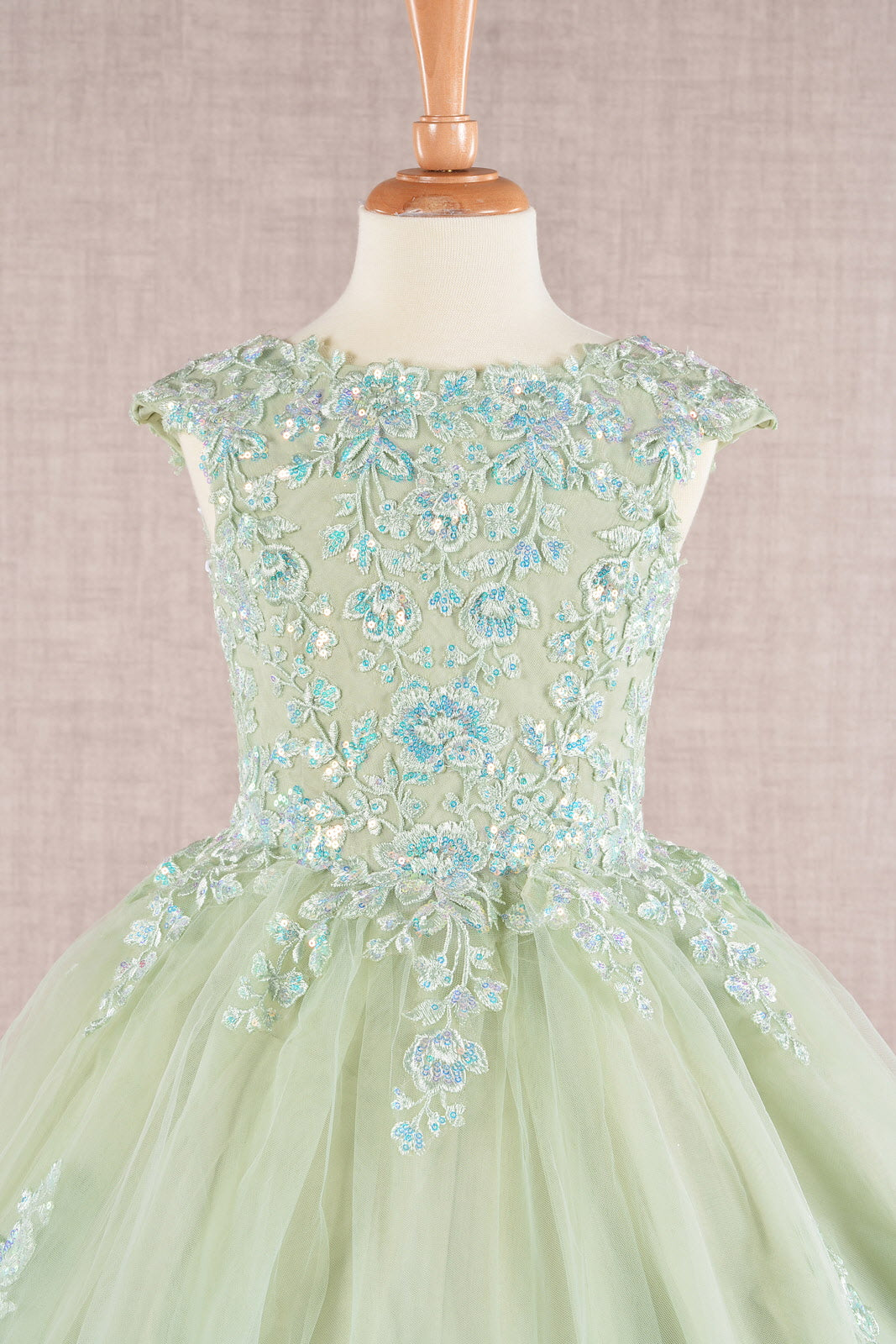 Sequin Embroidery Long Back Hem Mesh A-Line Quinceanera Kids Dress GLGK108-KIDS-smcfashion.com