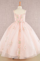 Floral Embroidery Embellished Ruched Bodice Mesh with Lace-up Back Quinceanera Kids Dress GLGK109-KIDS-smcfashion.com