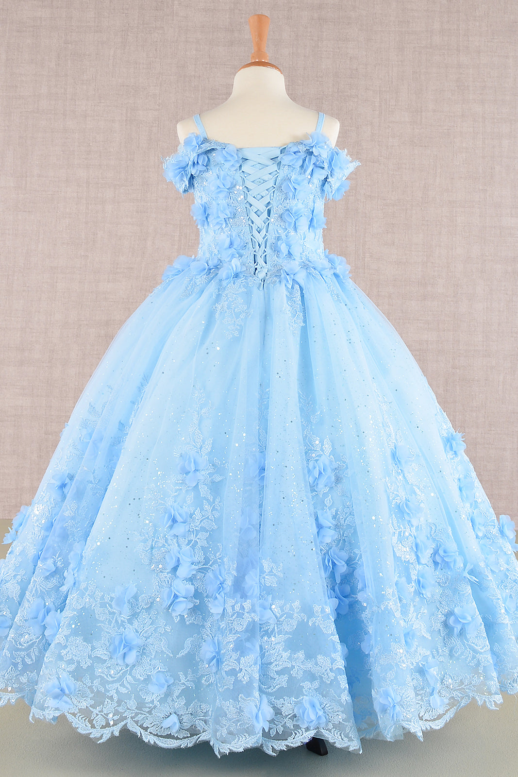 3D Floral Applique Embellished Glitter Embroidery Mesh Quinceanera Kids Dress GLGK110-Kids Dress-smcfashion.com