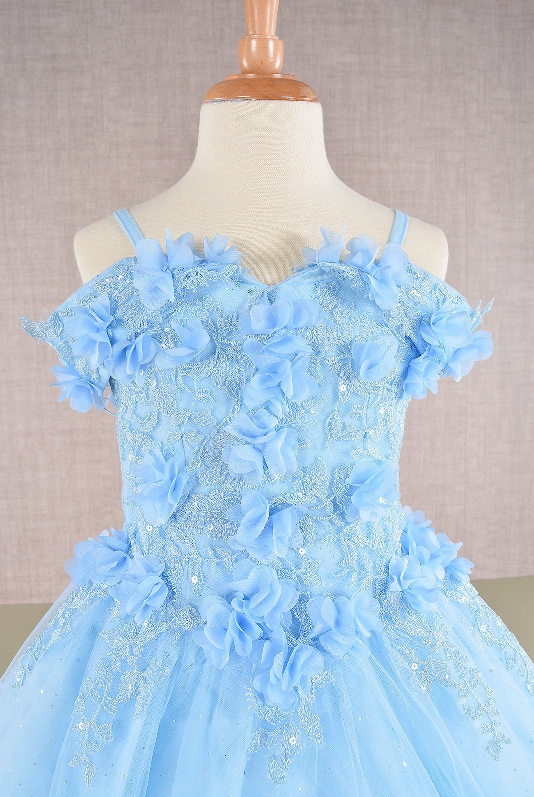 3D Floral Applique Embellished Glitter Embroidery Mesh Quinceanera Kids Dress GLGK110-Kids Dress-smcfashion.com