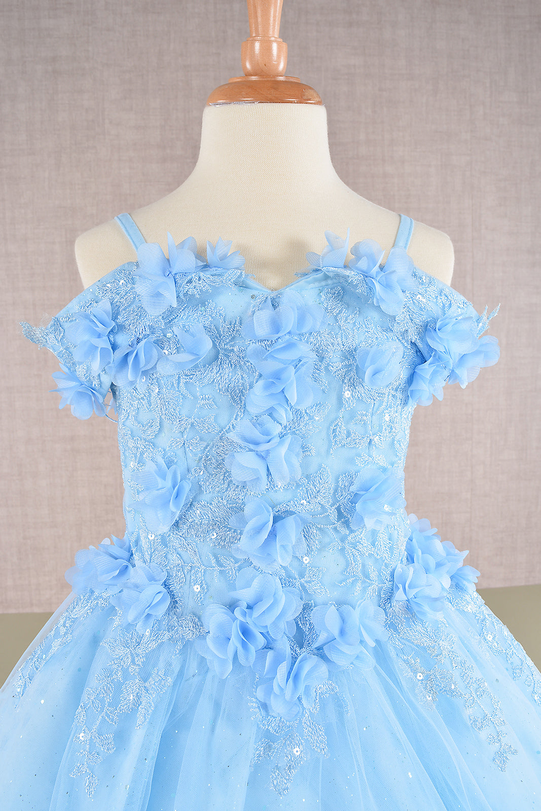3D Floral Applique Embellished Glitter Embroidery Mesh Quinceanera Kids Dress GLGK110-Kids Dress-smcfashion.com