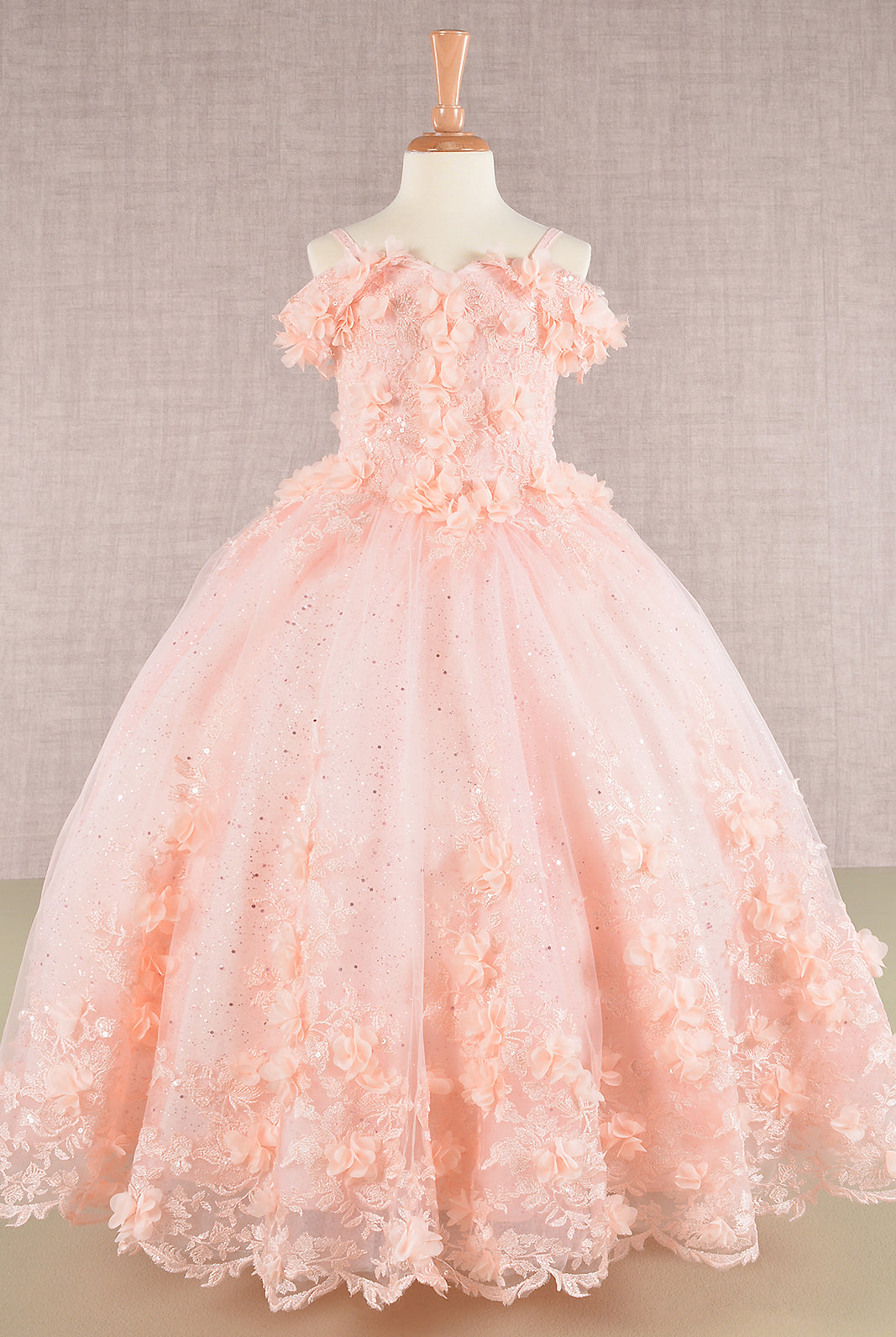 3D Floral Applique Embellished Glitter Embroidery Mesh Quinceanera Kids Dress GLGK110-Kids Dress-smcfashion.com