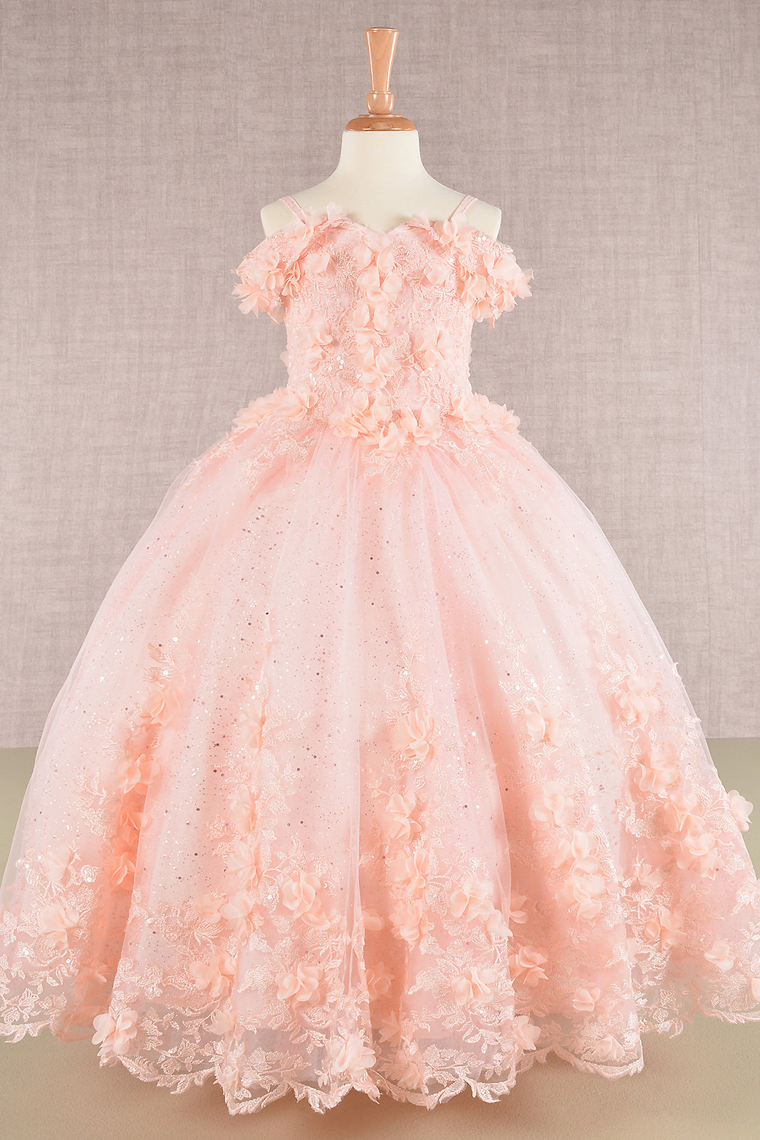 3D Floral Applique Embellished Glitter Embroidery Mesh Quinceanera Kids Dress GLGK110-Kids Dress-smcfashion.com