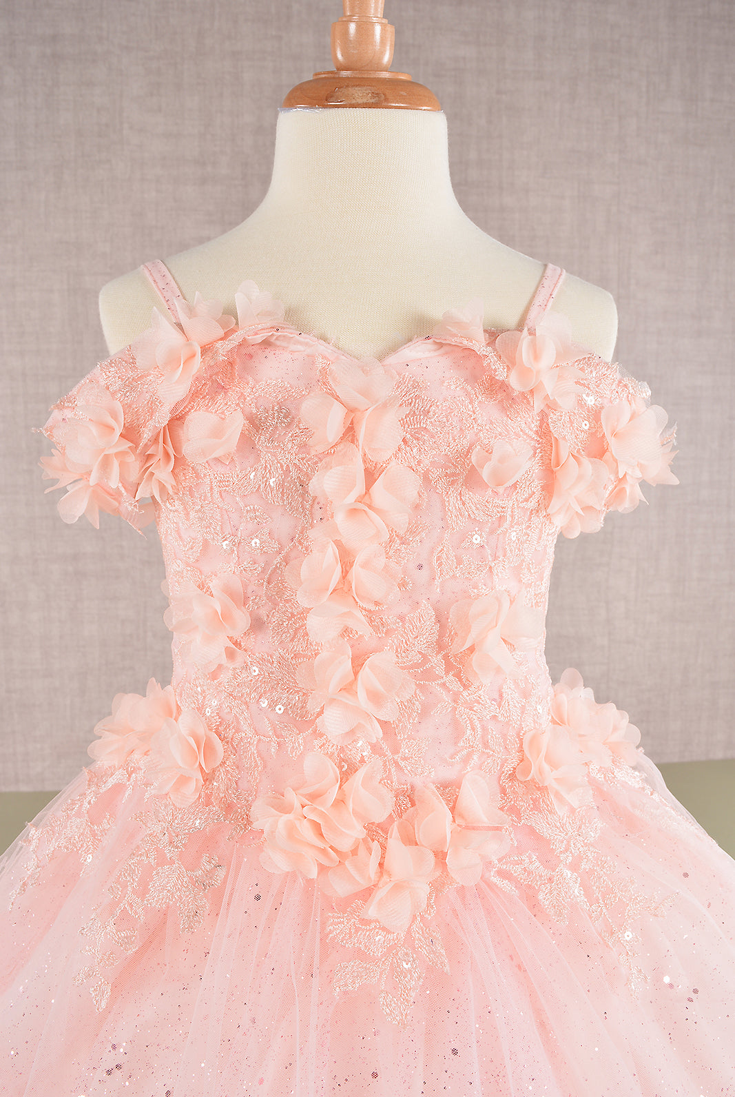 3D Floral Applique Embellished Glitter Embroidery Mesh Quinceanera Kids Dress GLGK110-Kids Dress-smcfashion.com