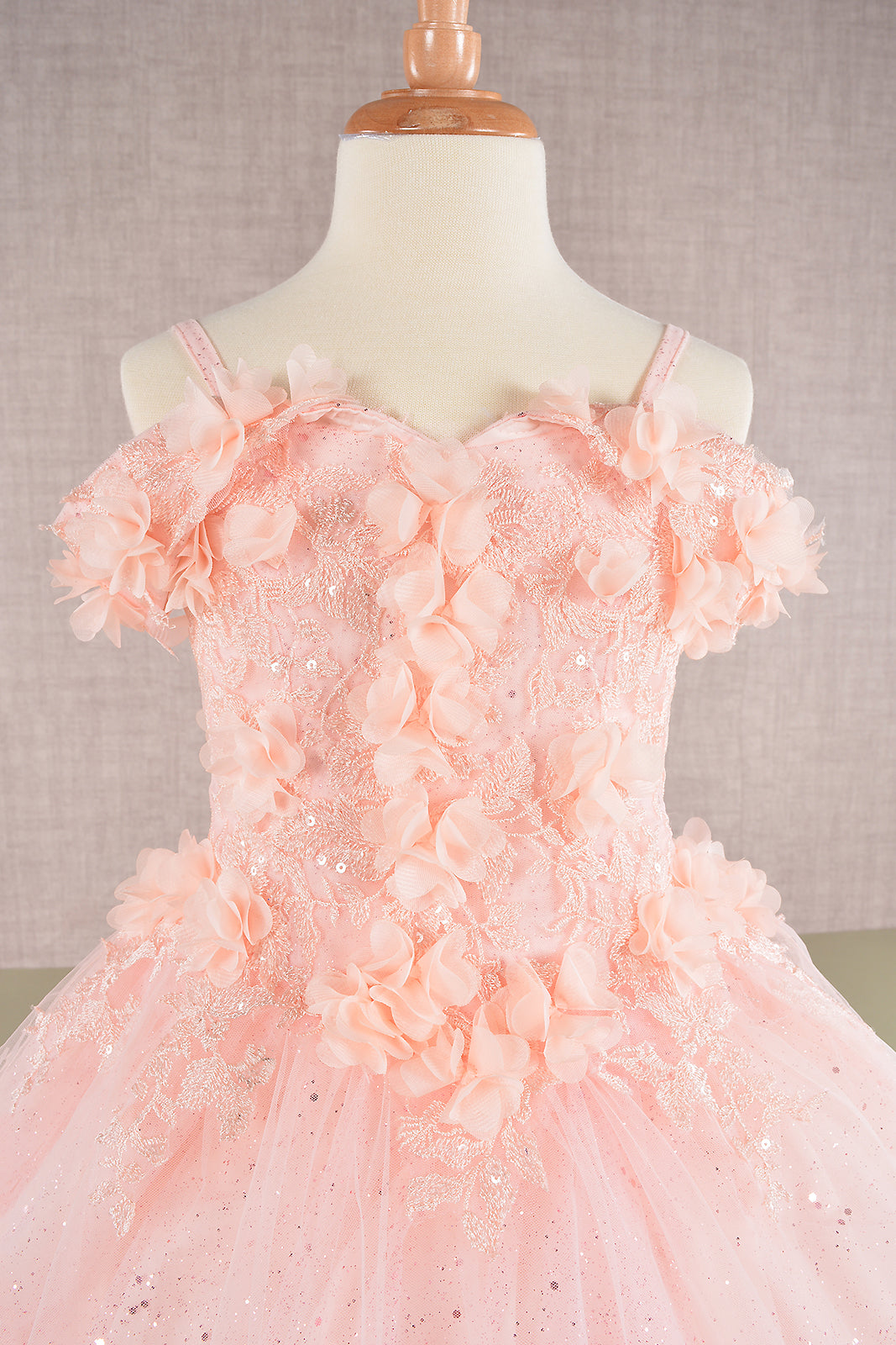 3D Floral Applique Embellished Glitter Embroidery Mesh Quinceanera Kids Dress GLGK110-Kids Dress-smcfashion.com