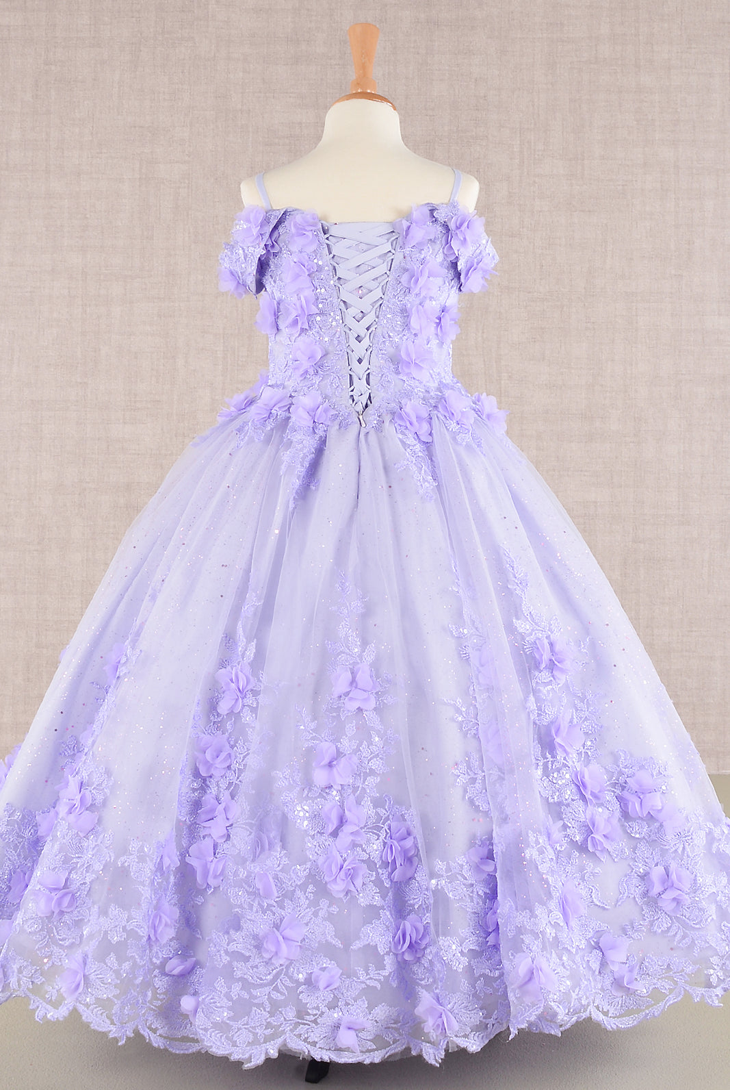 3D Floral Applique Embellished Glitter Embroidery Mesh Quinceanera Kids Dress GLGK110-Kids Dress-smcfashion.com