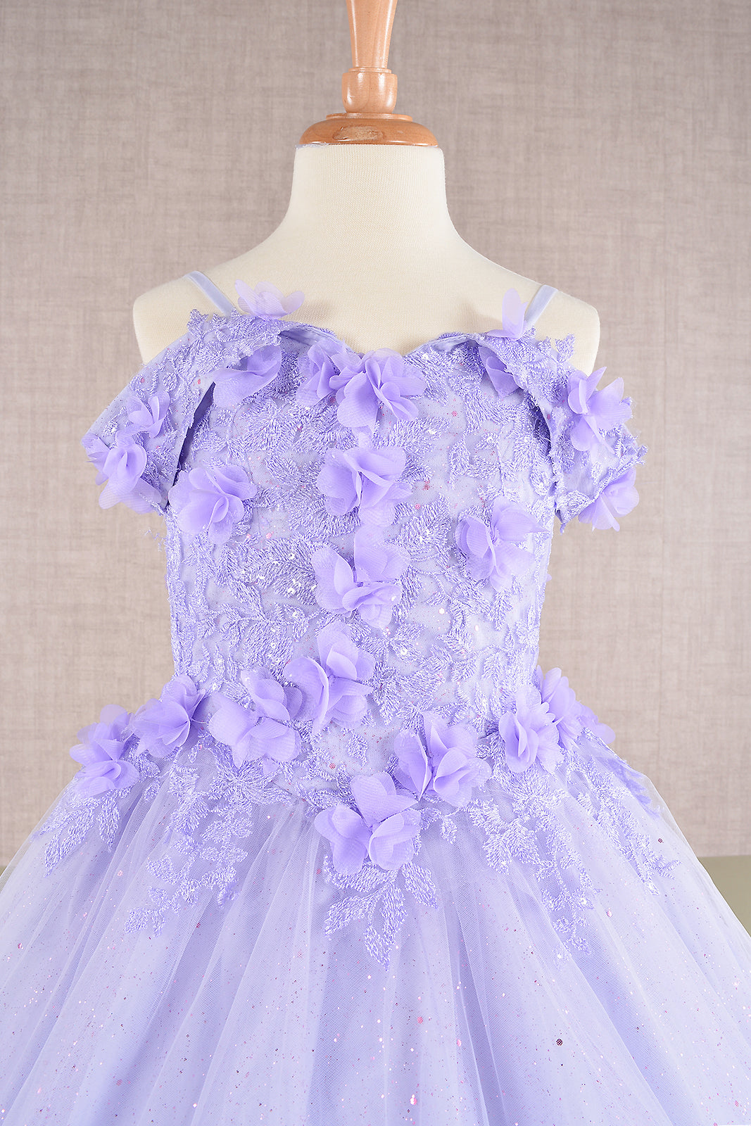 3D Floral Applique Embellished Glitter Embroidery Mesh Quinceanera Kids Dress GLGK110-Kids Dress-smcfashion.com