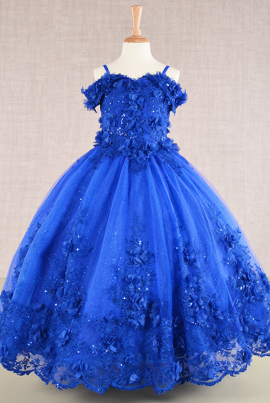 3D Floral Applique Embellished Glitter Embroidery Mesh Quinceanera Kids Dress GLGK110-Kids Dress-smcfashion.com