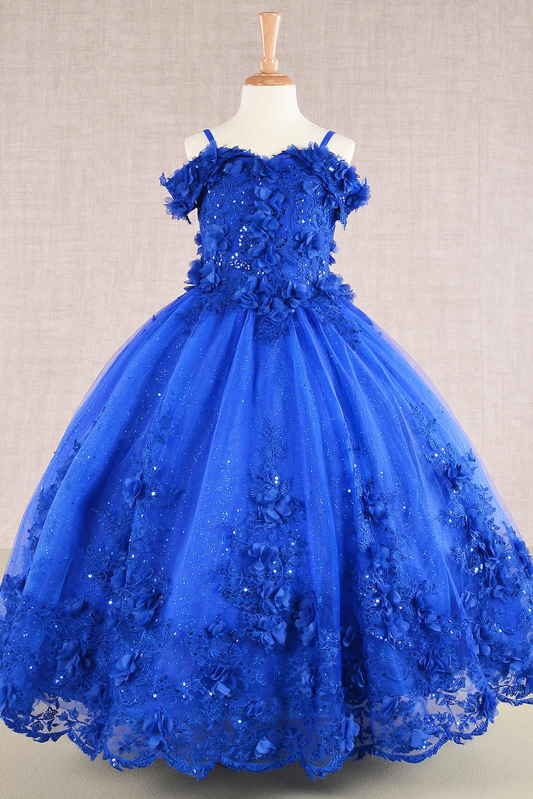 3D Floral Applique Embellished Glitter Embroidery Mesh Quinceanera Kids Dress GLGK110-Kids Dress-smcfashion.com