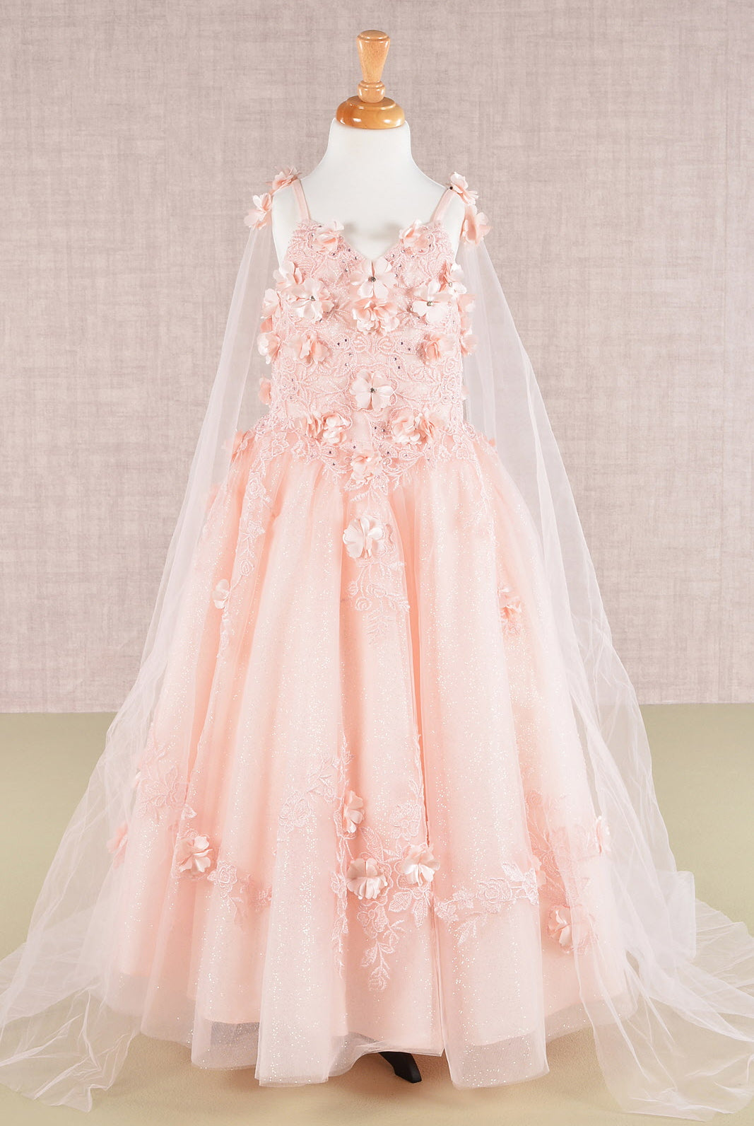 Floral Applique Glitter Mesh with Detachable Side Mesh Drape Quinceanera Kids Dress GLGK111-KIDS-smcfashion.com